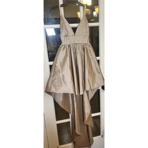 Iris Gold Iridescent Hi Low Baby Doll Maxi Dress Sz L Y2K Fairy Formal.      Aa